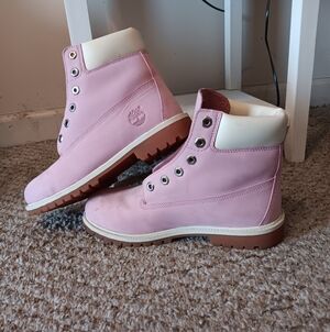 Timberland Pink and White Leather Boots